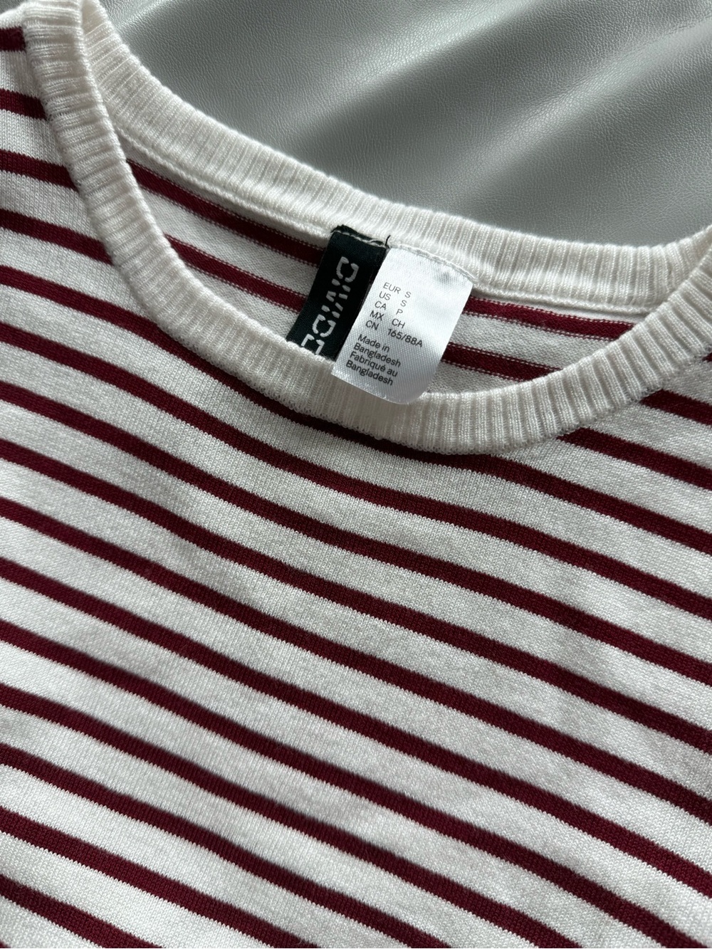H&M White and Burgundy Striped Women's Top